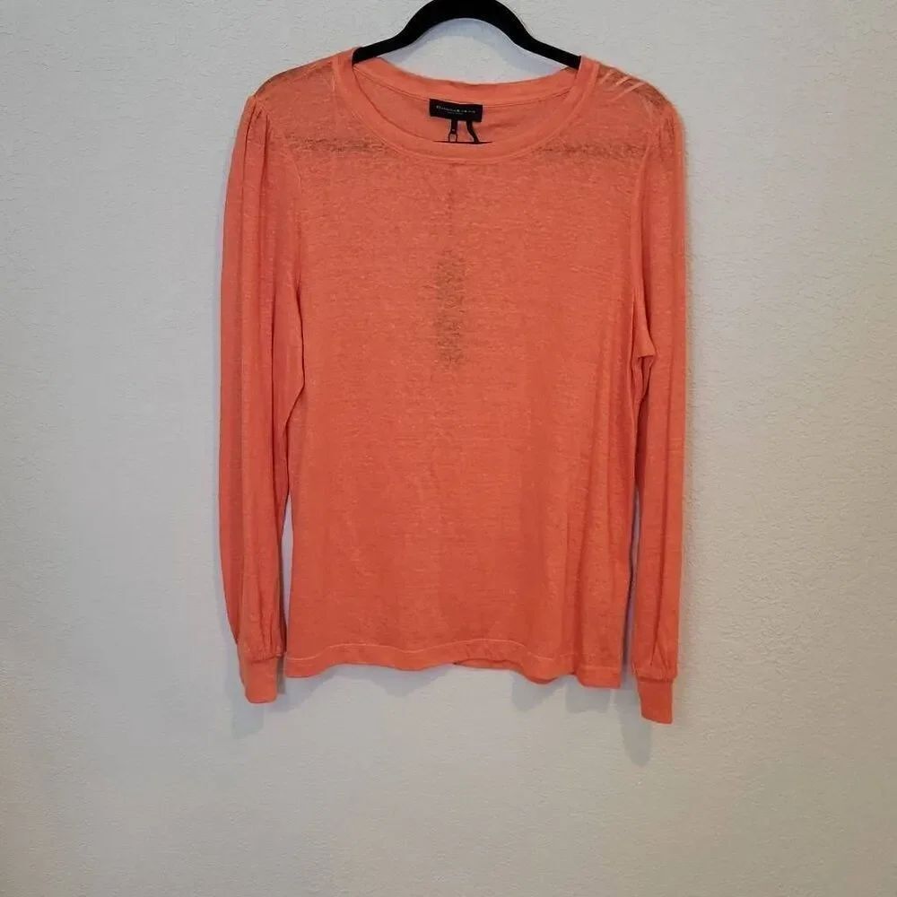 Donna Karan LONG SLEEVE LINEN TOP TERRACOTA Size M